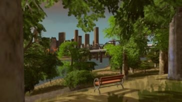 city view from park bench